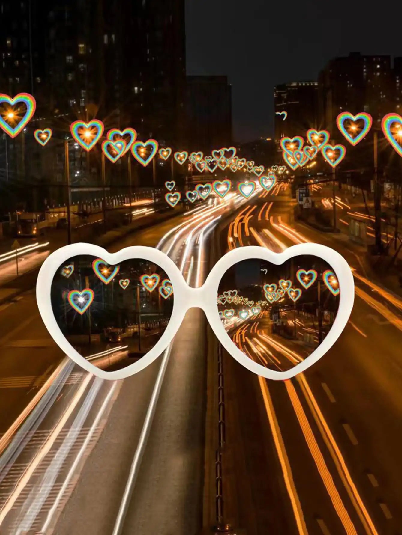 1Pc-Love Heart Shaped Effects Glasses Watch the Lights Change to Heart Shape at Night Diffraction Glasses Women Fashion Sunglass