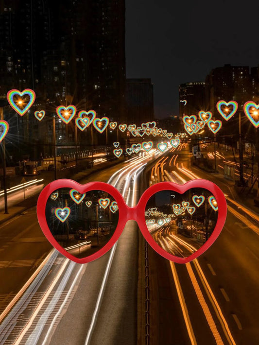 1Pc-Love Heart Shaped Effects Glasses Watch the Lights Change to Heart Shape at Night Diffraction Glasses Women Fashion Sunglass